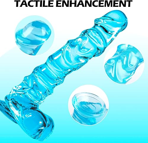 Miniatura 3 de Juguetes sexuales suaves y realistas con ventosa para jugar con manos libres, pene grueso de silicona azul de 8.6 pulgadas para mujeres y hombres,