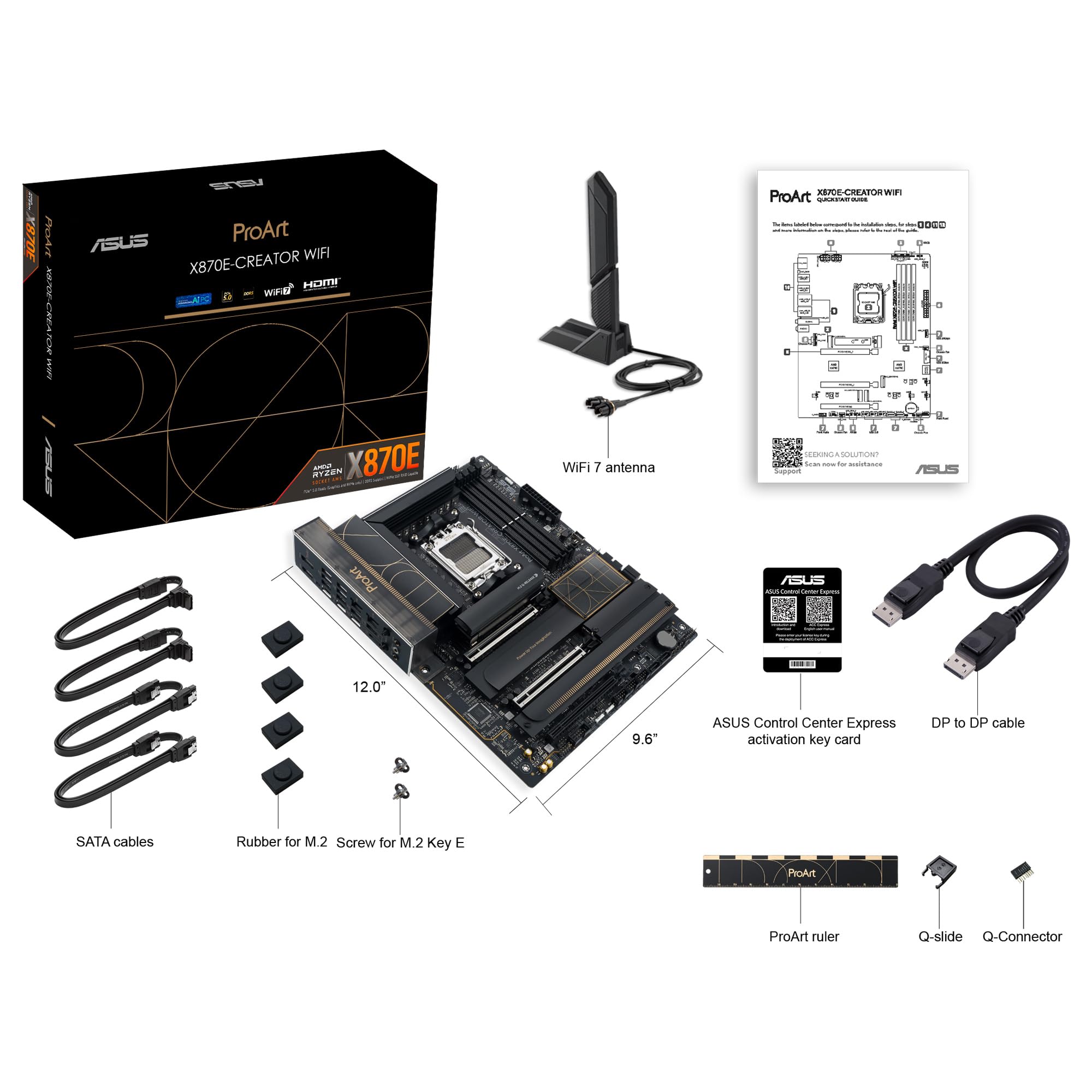 ASUS ProArt X870E-CREATOR WiFi -Placa Base AMD X870E ATX, PCIe 5.0 x16 Compatible con GPU de última generación, 16+2+2 etapas de Potencia, DDR5, Doble USB4, LAN de 10 GB y 2,5 GB, WiFi 7, 4X M.2