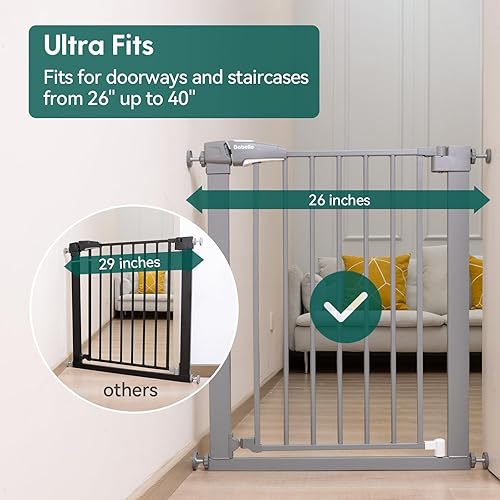 Miniatura 30 de Babelio Puerta de bebé para puertas y escaleras, puerta de 26 a 40 pulgadas con cierre automático para perros y cachorros, fácil de instalar