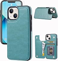 Vista 9 de Funda tipo cartera compatible con iPhone 13, funda protectora delgada con tarjetero, cuero PU con soporte y ranuras para tarjetas con un cristal