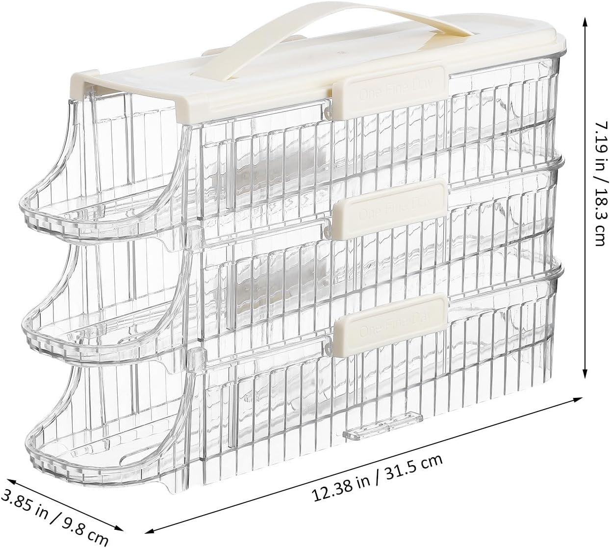 Rolling Egg Storage Container with Carry Handle Large Capacity Triple Layer Egg Holder Organizer for Refrigerator Side Door Bin for Kitchen and Outdoor Activities