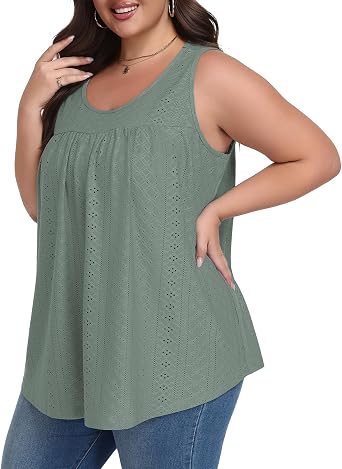 Lastshe Women's Plus Size Tank Top Tunic Flowy Loose Fit Tank Tunic with Scoop Neck Long Length for Casual Wear 1X-5X