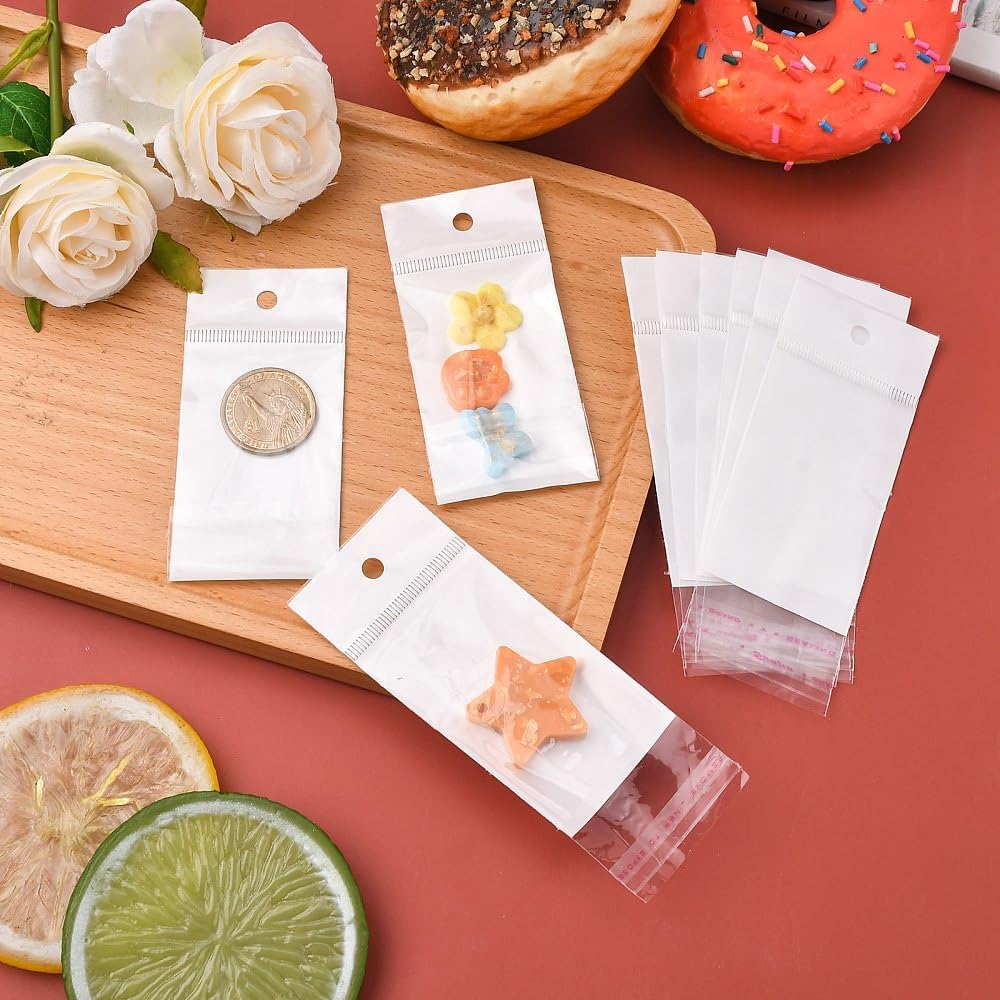 DanLingJewelry 1000Pcs Plastic Display Bag with Hanging Hole Self-Adhesive Sealing Long Cellophane Packaging Bags for Card Jewelry Packaging image 3