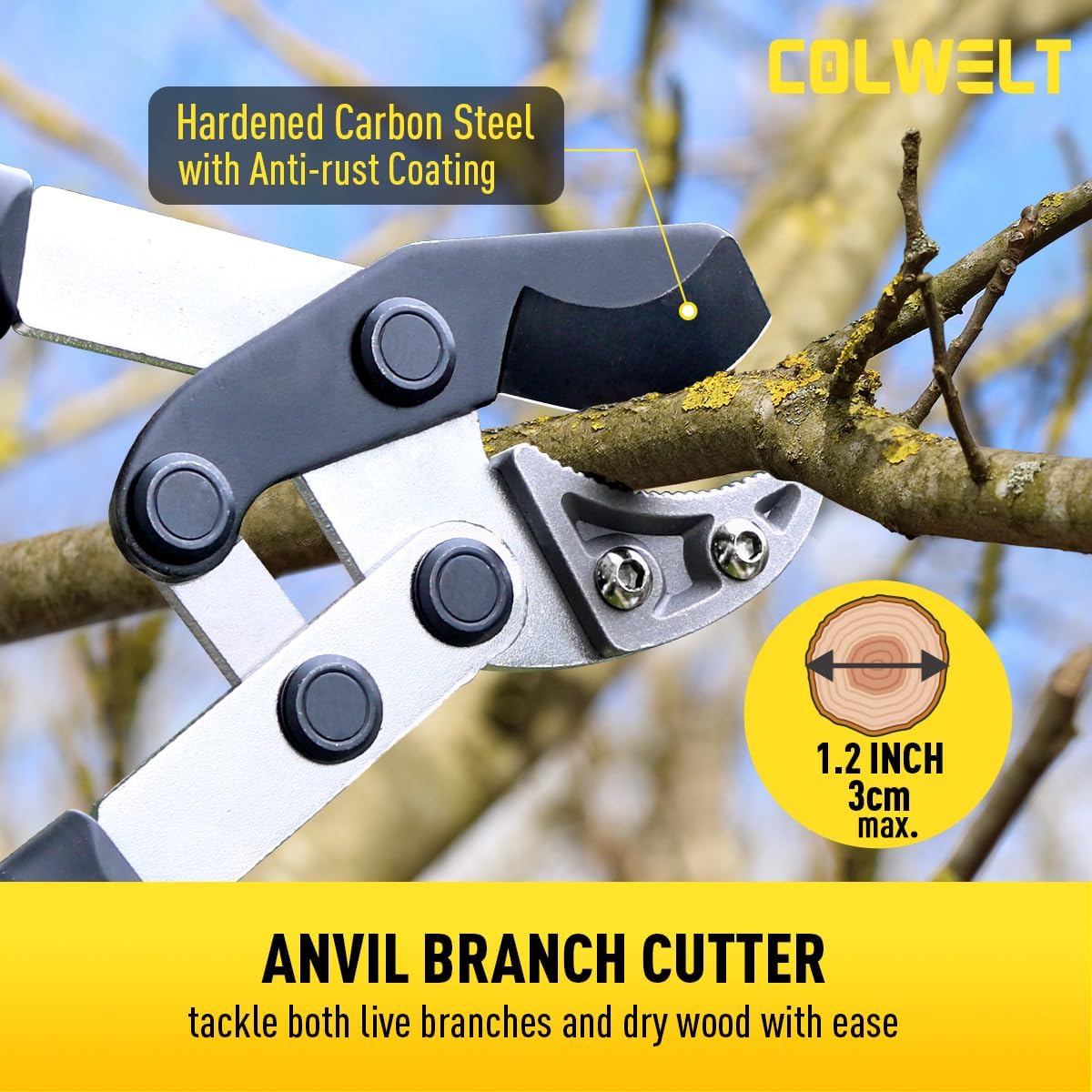 Colwelt Loppers Hedge Shears Garden Shears Set 3Pcs, Compact 17’’ Anvil Branch Cutter & Hedge Clippers & Garden Scissors, Shears Gardening Tools for Yard(Set for the bulk of light-to-moderate pruning)