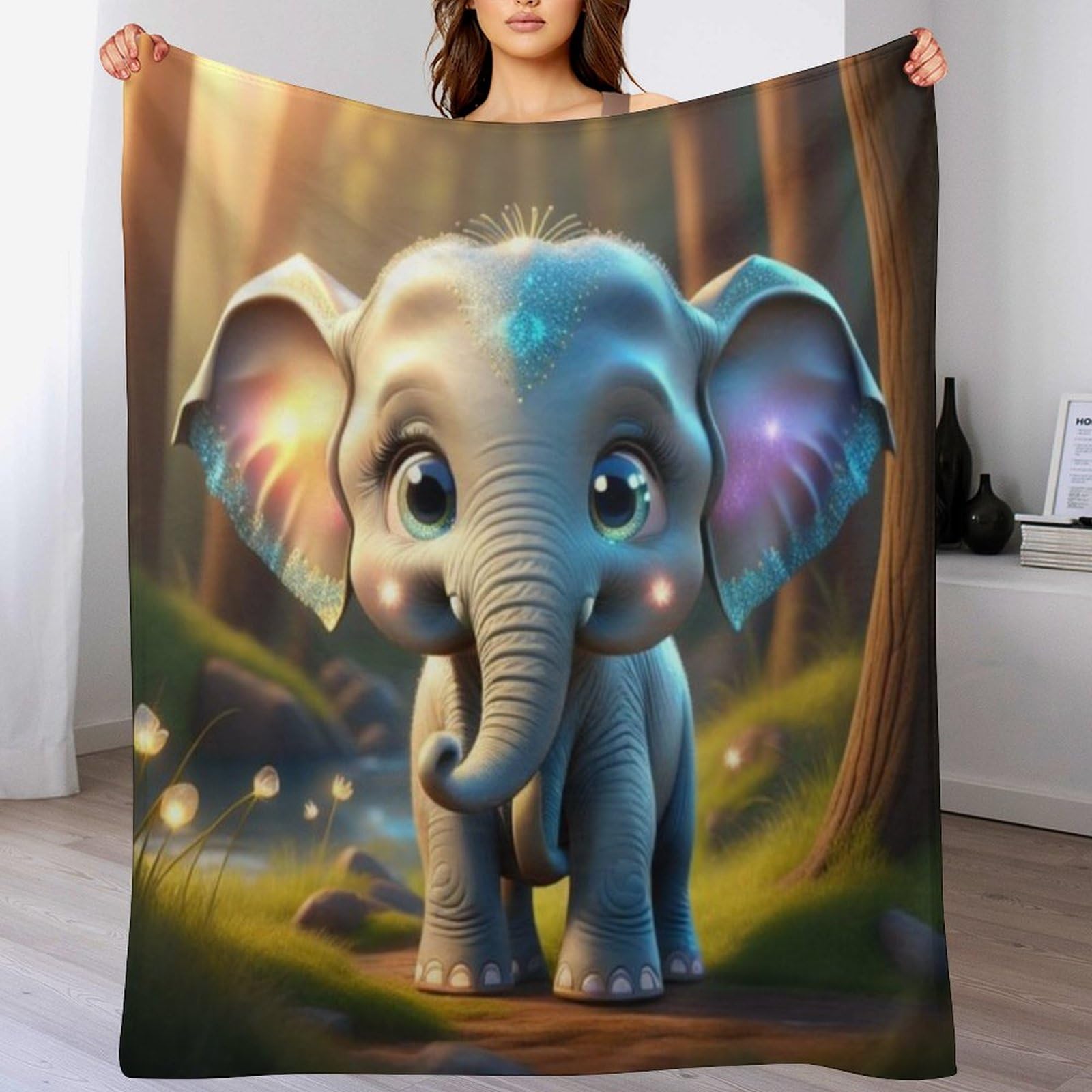Couverture polaire douce éléphant grand plaid chaud 180x200