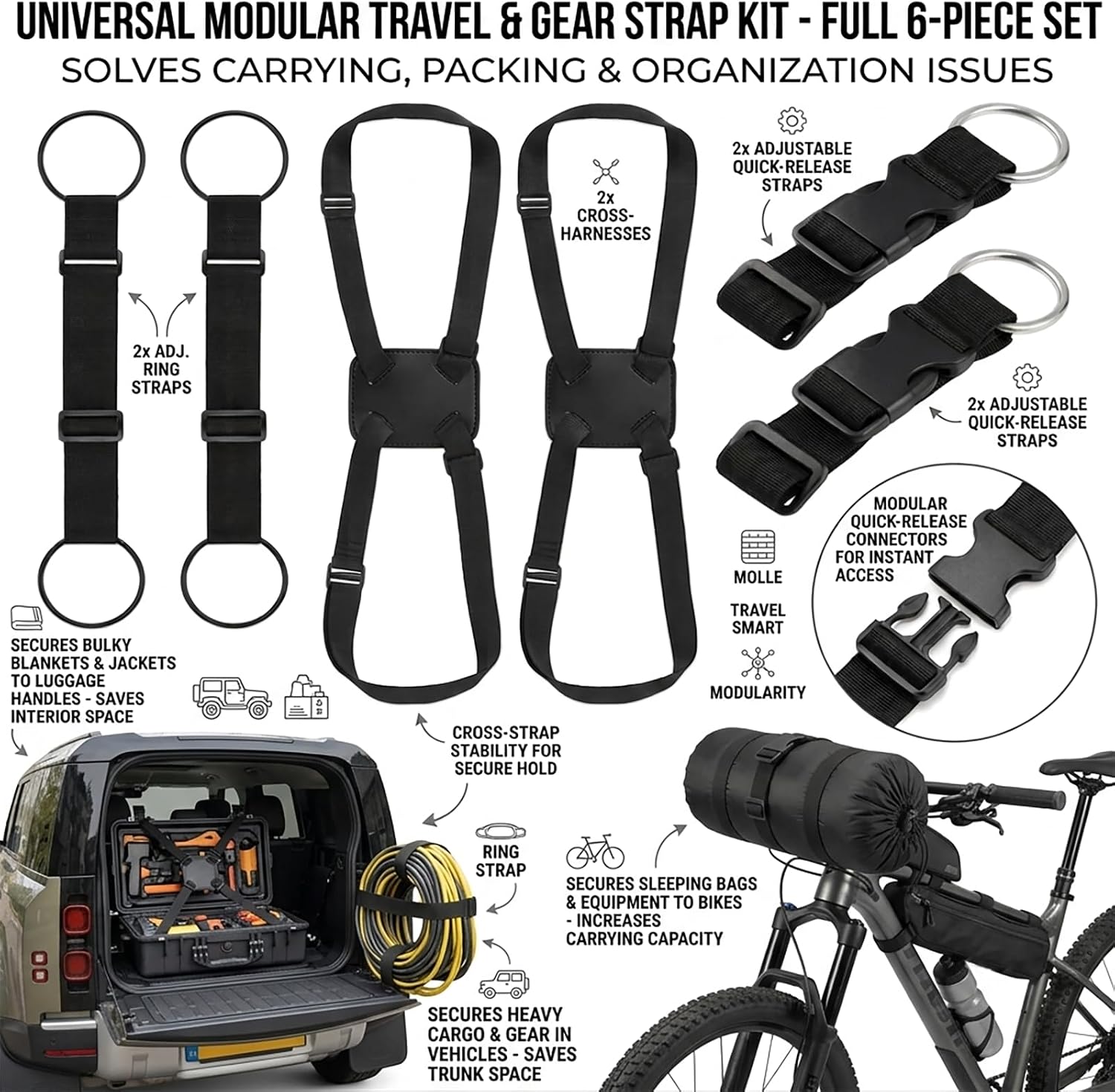 6 Pcs Travel Luggage Straps for Suitcases, Add a Bag Gear Connector Set