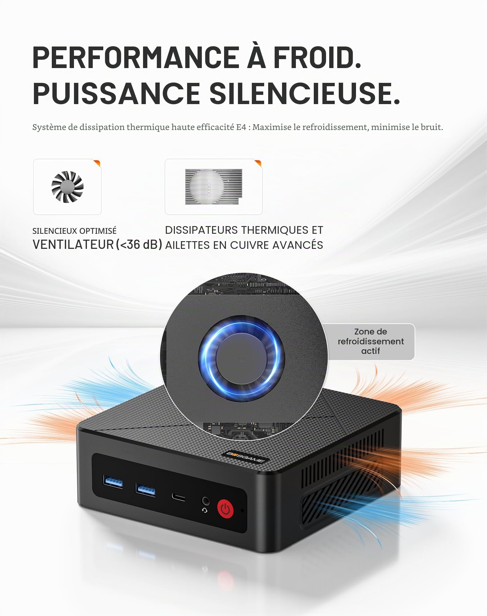 BOSGAME E4 Home-Office-Mini PC, Ryzen 5 3550H (jusqu'à 3,7 GHz, meilleur que le N150), 16 Go RAM DDR4, SSD NVMe 512 Go, Mini Ordinateur, affichage triple 4K, HDMI/USB-C/DP, Double LAN, Wi-Fi 5, BT 5.0