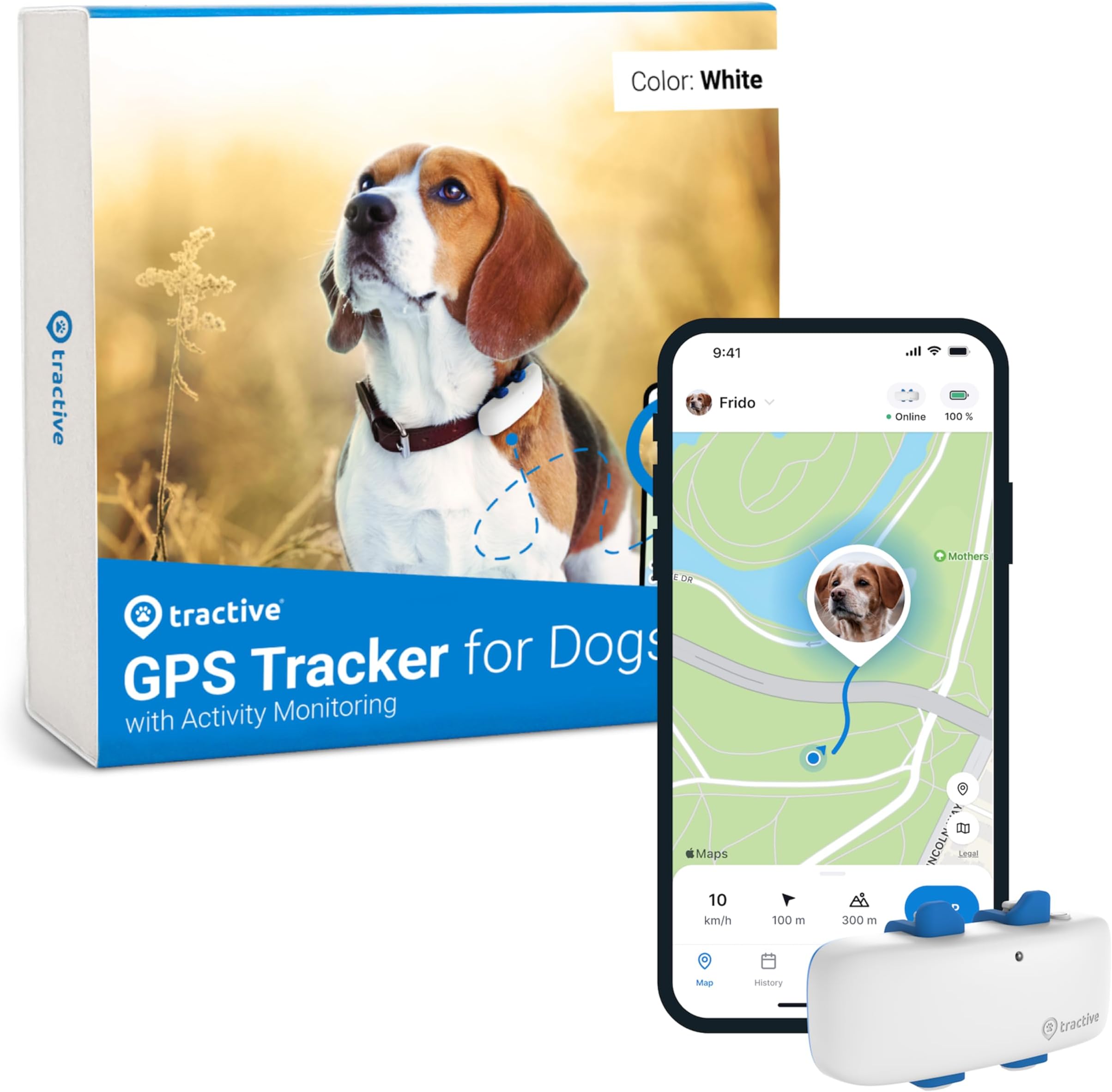 Tractive Smart Dog GPS Tracker | Live Pet Tracker with Virtual Fence | Vital Signs Monitoring of Heart & Respiratory Rate | Dog Collar Attachment (White)