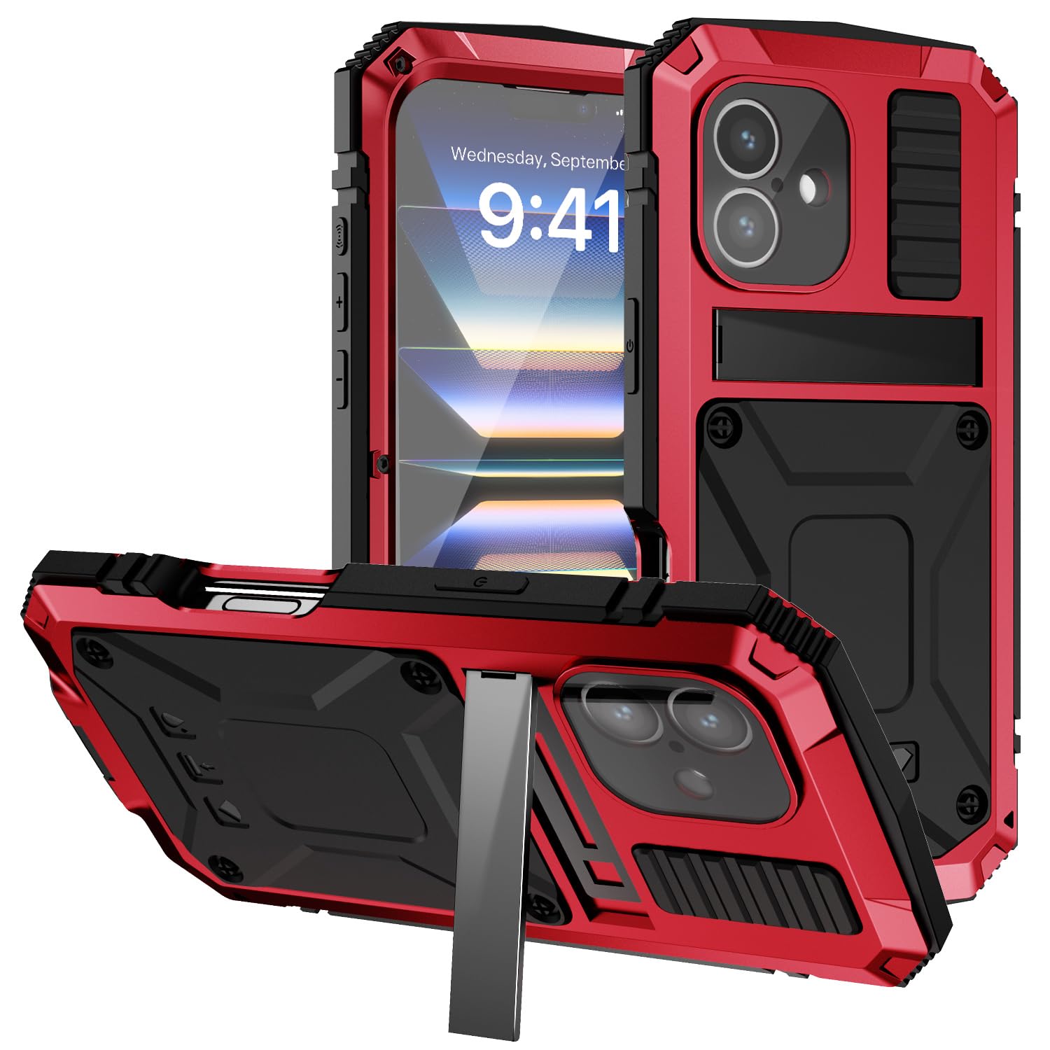 Coque métal iPhone 16 Plus rouge contre les chutes protection écran incluse - 8
