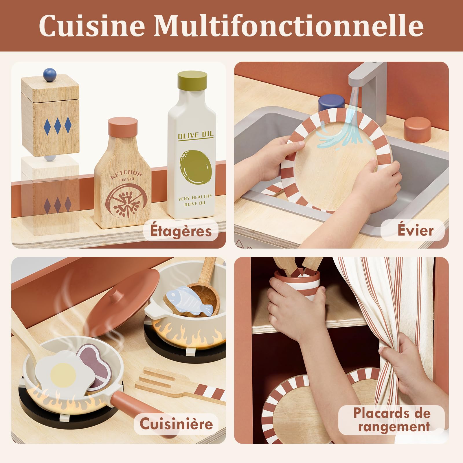 Lehoo Castle Cuisine Enfant, Cuisine en Bois Enfant, Dinette et Pots, Dinette en Bois, Ustensile Cuisine Enfant, Jouet Éducatif Éveil Montessori, Jeu d' Imitation