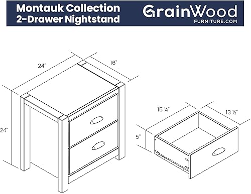 Miniatura 8 de Grain Wood Furniture Montauk - Mesita de noche de 2 cajones, color negro