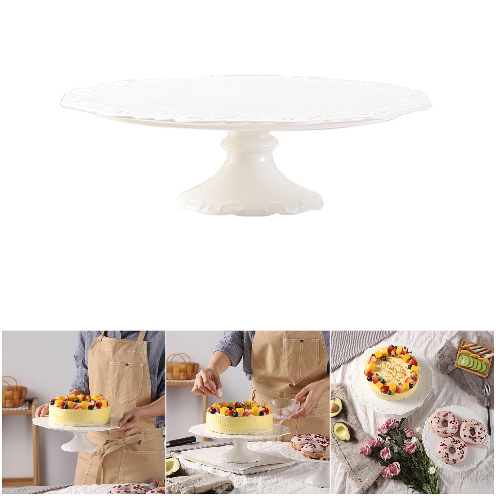 Alzata per Torta in Ceramica Prodotta per cuochi e Uso Domestico, caratterizzata da Arte Floreale in Rilievo, Ceramica Sana da Molto