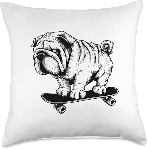 Skate King Cool Pug Rolling on a Skateboard - Almohada de 18 x 18 pulgadas, multicolor