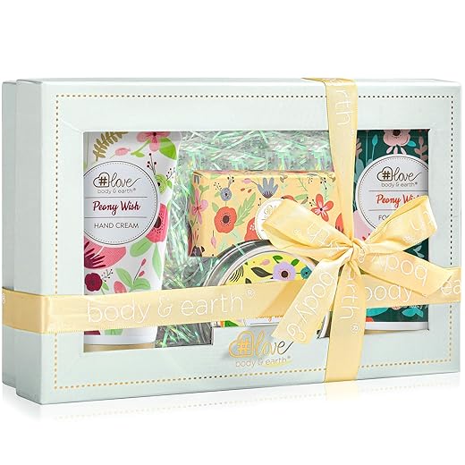 4 Pack Hand Cream Gifts Set for Women, Easter Basket Stuffers, Mothers Day Gifts for Mom, Peony Wish Skin Care Sets with Hand & Foot Cream,Soap,Scented Candle, Nurse Birthday Gifts for Women