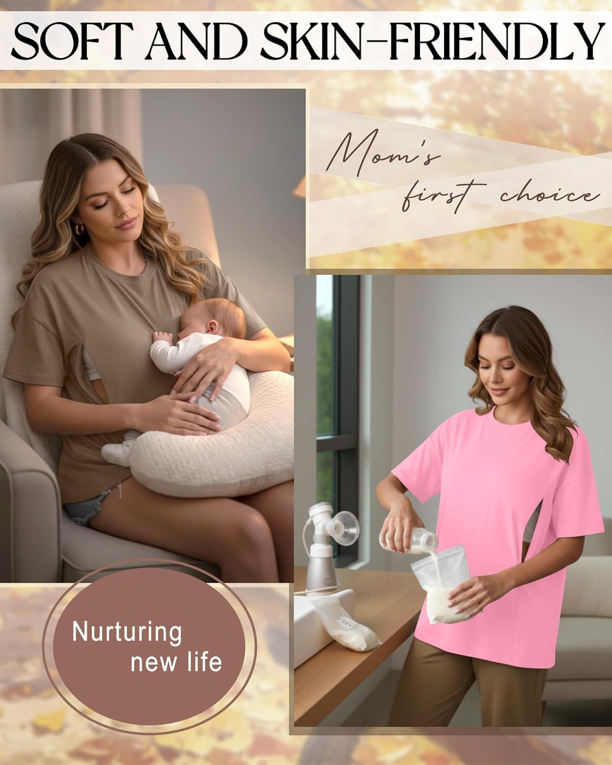 3 Pack Women's Oversize Nursing Breastfeeding Shirts Hidden Zipper Short Sleeve Loose Fit Maternity Tops - Image 4