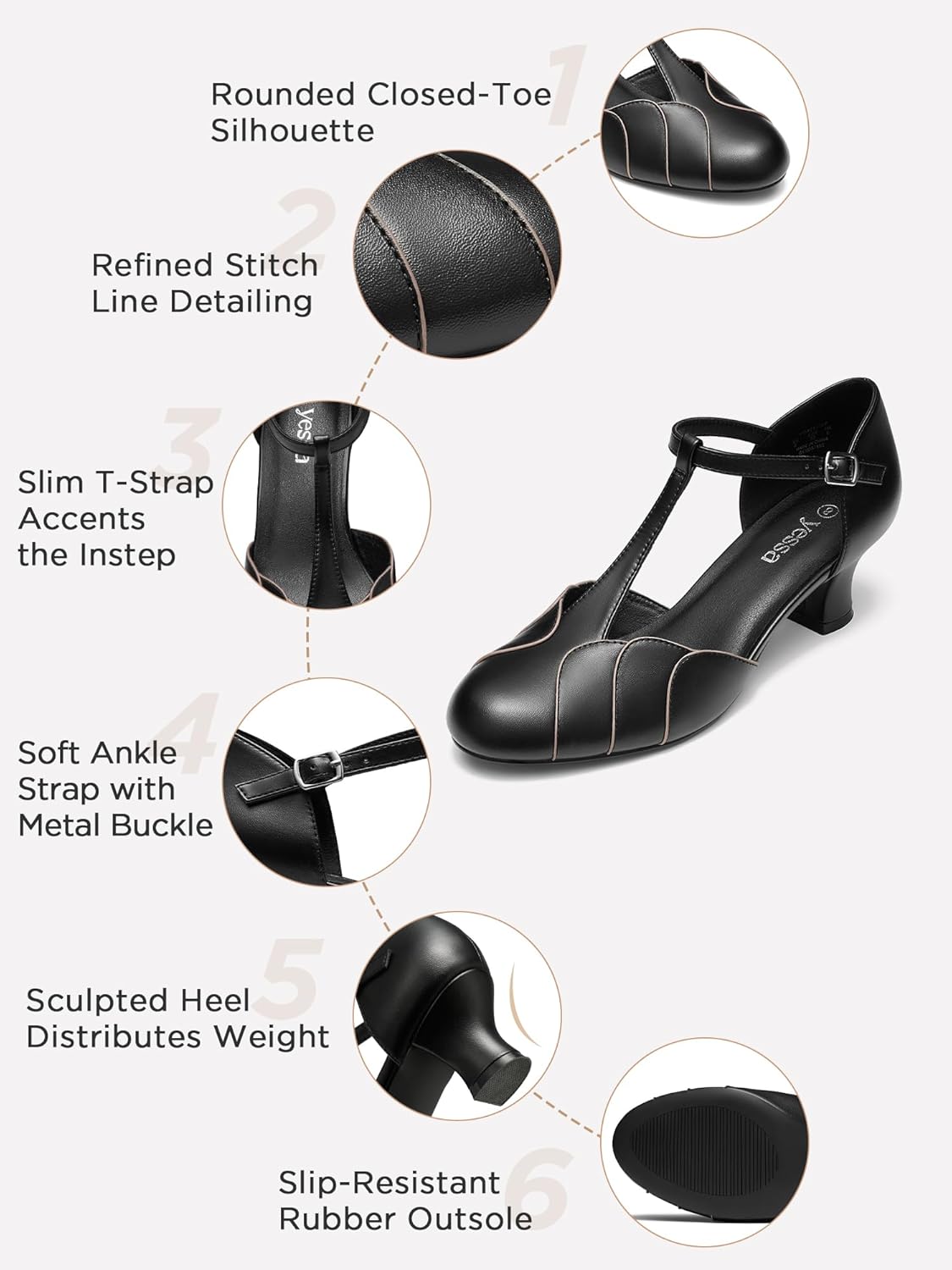 YESSA Character Shoes 2" Dance Shoes for Women T-Strap 1920s Flapper Shoes for Ballroom Latin Salsa Folklorico Flamenco Tango Swing Wedding - Image 5