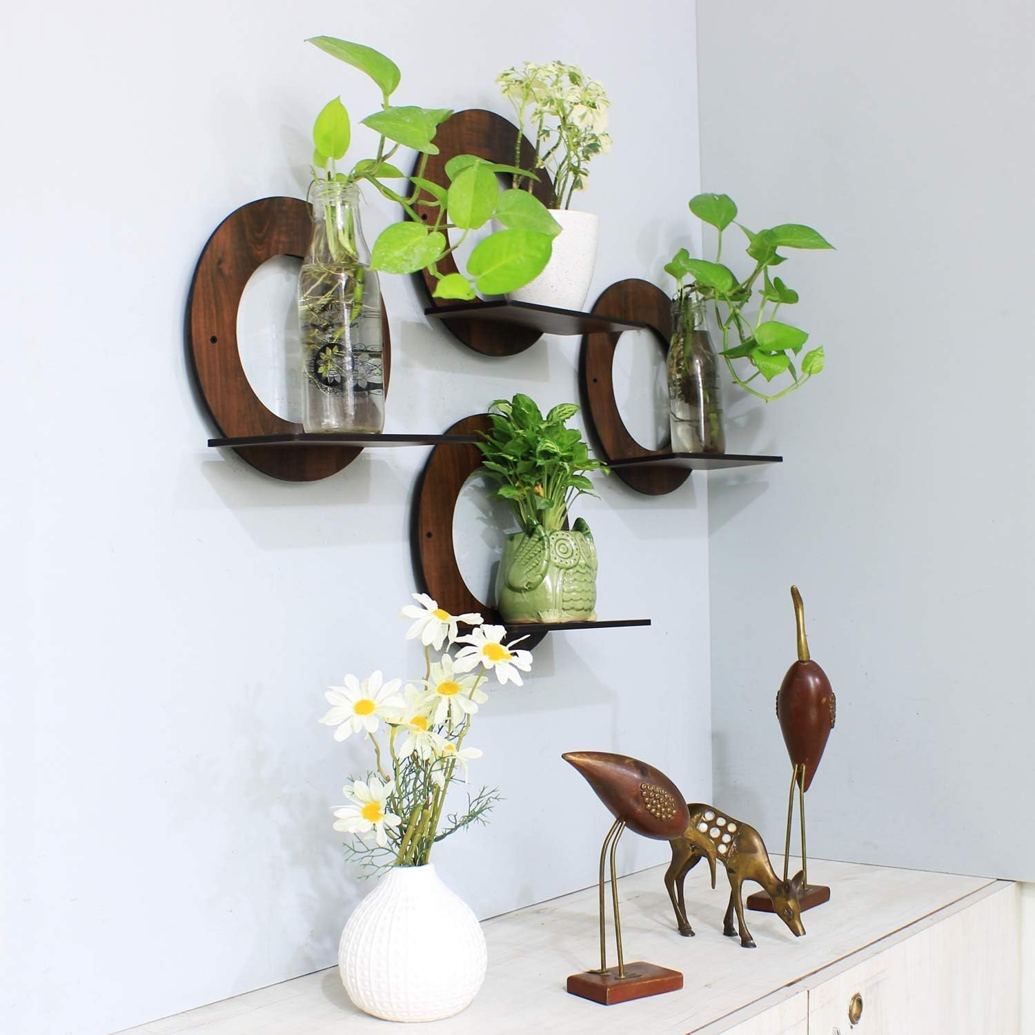 VUF Engineer Wood Round Shape Plant Stand | Engineer Wooden Plant Stand Set of 4 Pieces