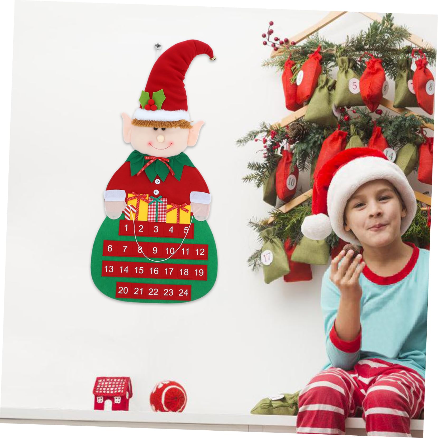 Weihnachts-countdown-kalender zum Aufhängen Filz-adventskalender für Tür oder Wand Dekorativer Weihnachtskalender mit Taschen für Spielerische Tageszählung bis Heiligabend