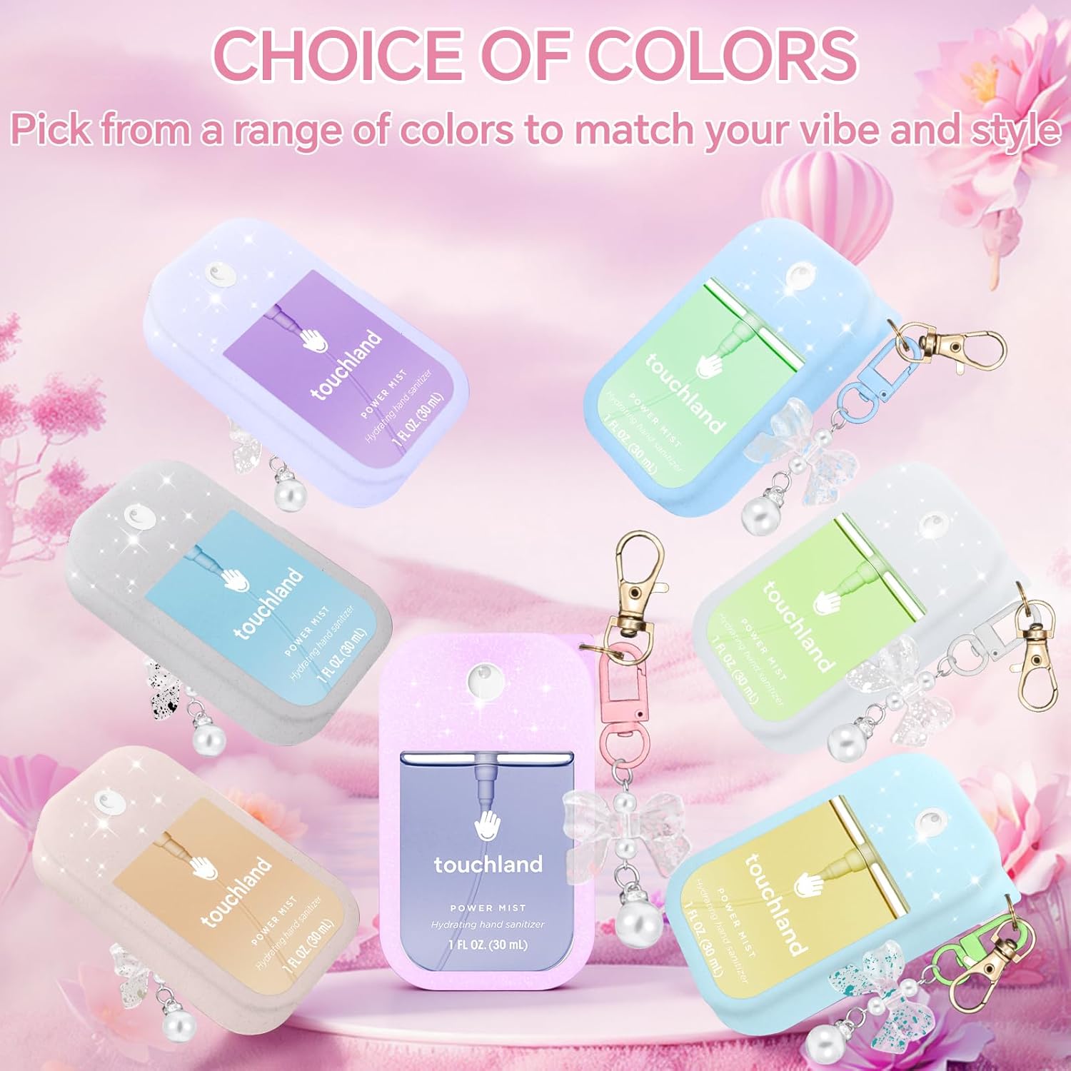 Hand Sanitizer Spray Case Compatible with Touchland Power Mist 1 oz(30 ml) - with Bow Keychain Silicone Protective Cover Accessories for Touchland (Glittery Blue) - Image 5