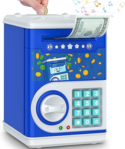 Miniatura 8 de PhilaeEC - Alcancía rosa para niños con bloqueo de código de contraseña y ranura para billetes de agarre automático, caja de ahorro de dinero real,