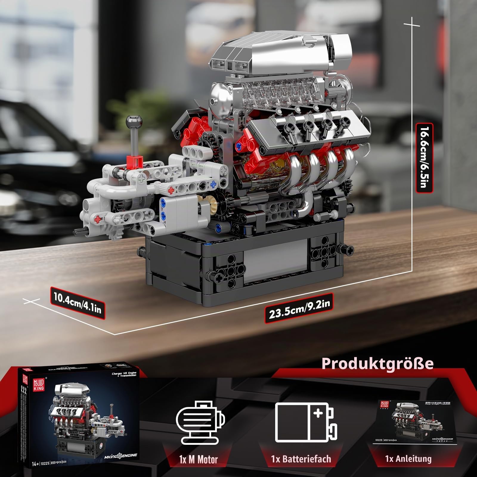 Mould King 10225 Technik V8 Motor und Getriebe Klemmbausteine Bausatz Kit, STEM 855+ Stücke Motormodellblöcke mit Motor, MOC Auto Engine Modell Spielzeug für Jugendliche/Erwachsene Sammlung Liebhaber