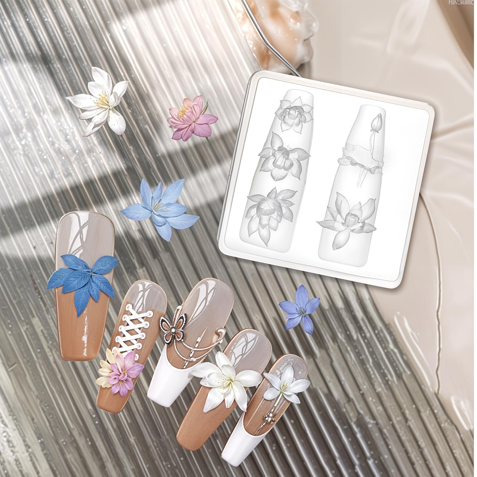 Stampi in Silicone Fiori 3D per Nail Art – Stampo Floreale per Resina Epoxy, Fiore di Loto, Decorazioni Unghie in Gel 3D incisione, Stencil per Unghie in Silicone, Accessori per Manicure e Fai-da-te