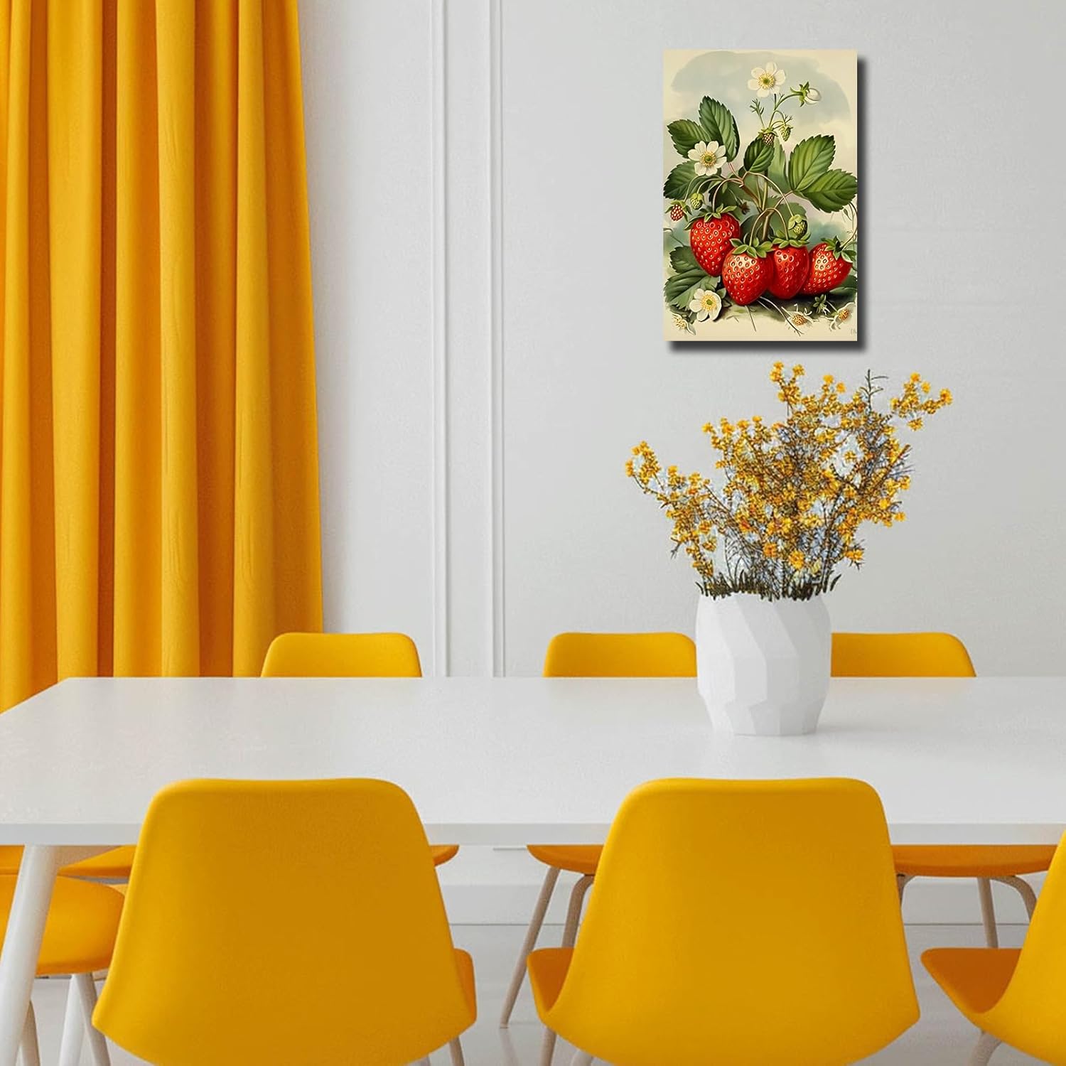 SWQYLB Strawberry Wall Art Vintage Botanical Fruit Art Prints Strawberry Fields Poster Retro Fruit Floral Canvas Prints Kitchen Picture Garden Decor (12.00" x 18.00")