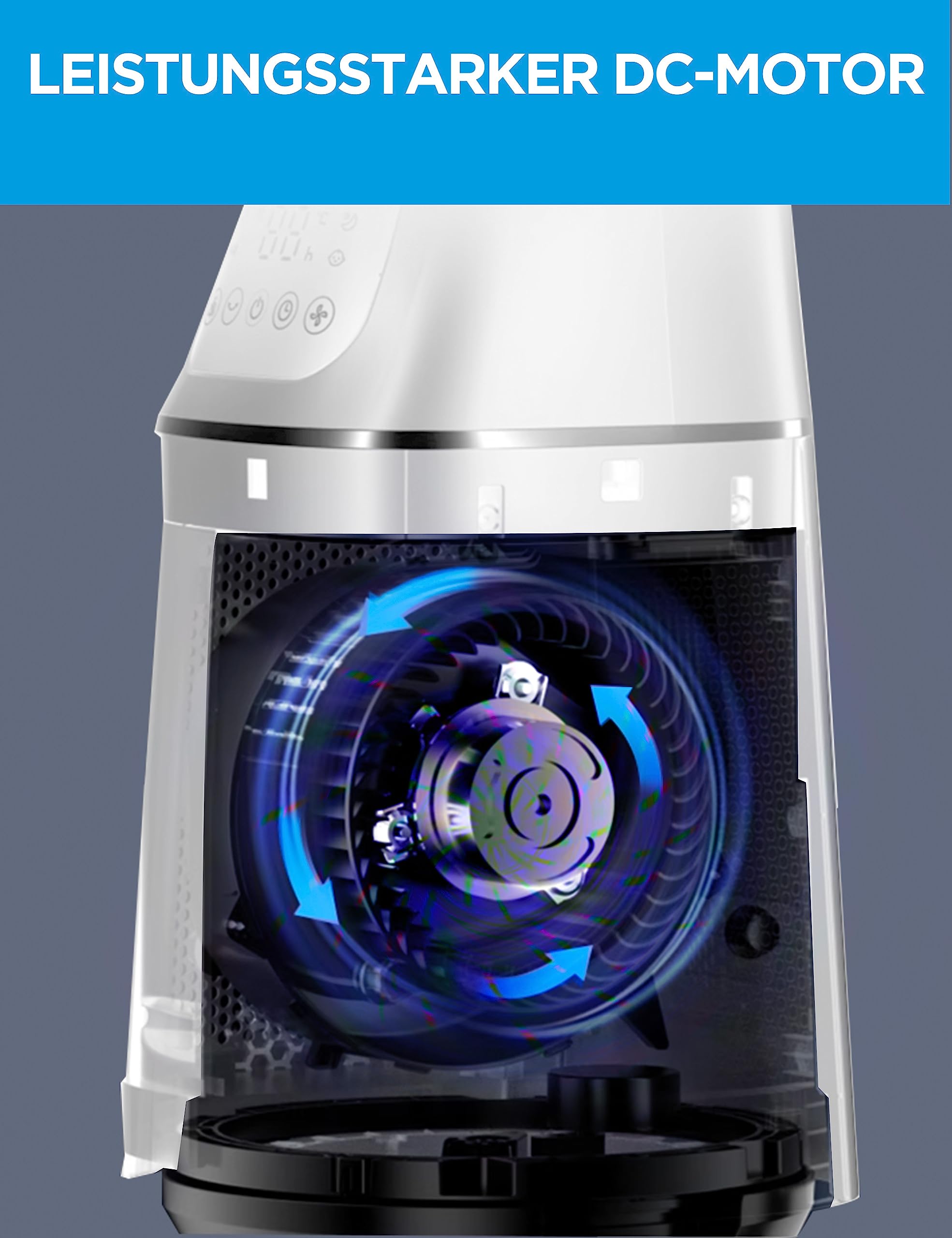 Midea MFP-120 (WH) Ventilateur tour 2 en 1 silencieux 38 dB CADR 120 pour écran LED 47,6 ㎡ Télécommande Oscillation Minuterie 12 H Blanc