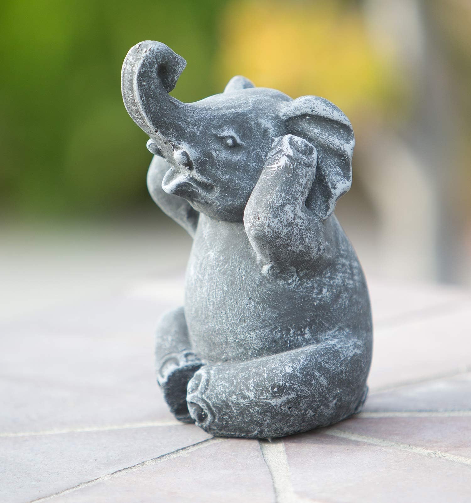 Garden Age Supply Hear No Evil Lucky Elephant Statue Figurines Cast Stone Volcanic Ash 8" H