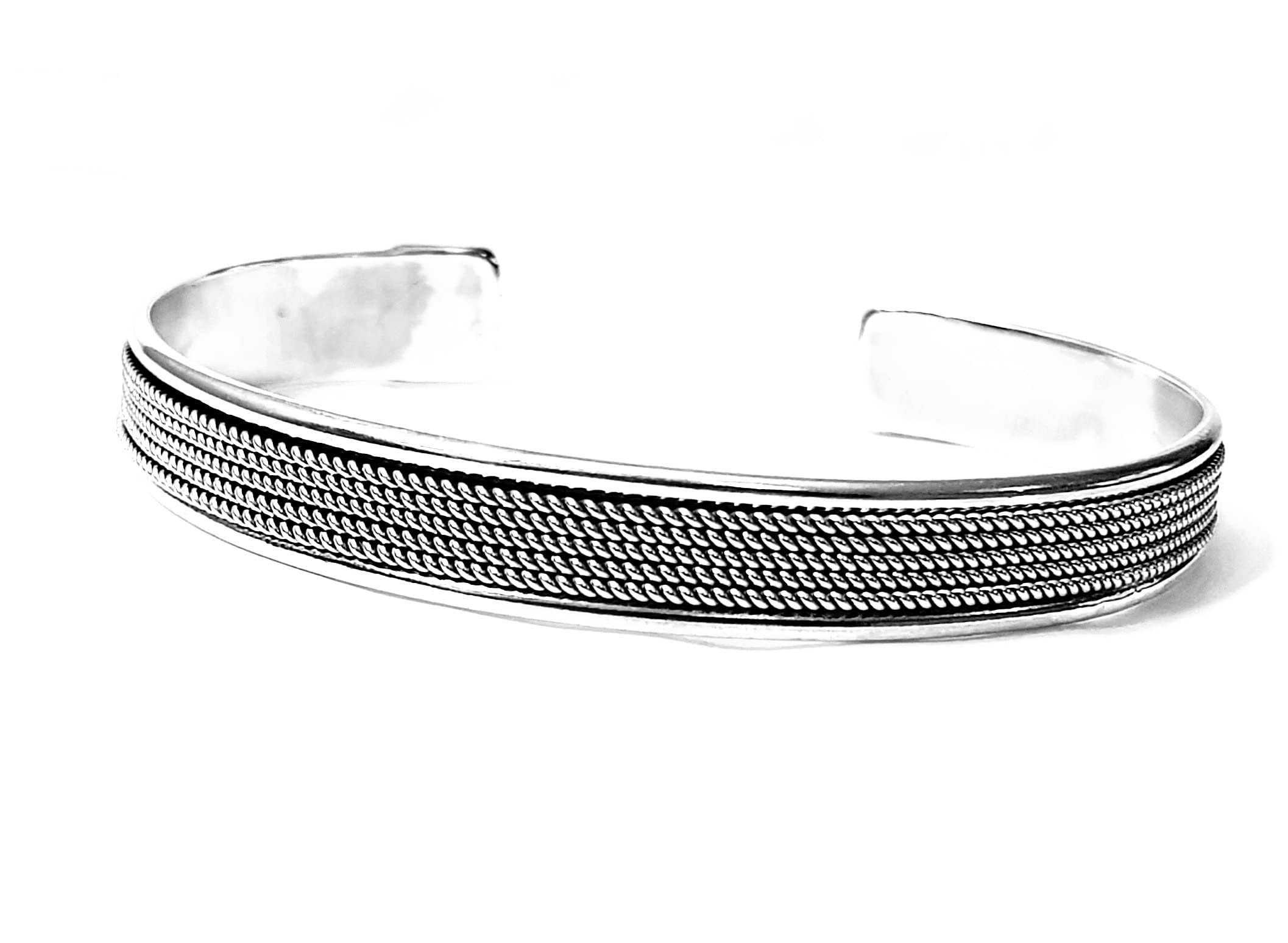 VN Jewelry Men's Silver Bracelet - 925 Sterling Silver Braided Chain Open Cuff Bangle Bracelet For Men