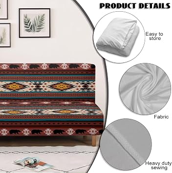 Aztec Geometry Futon Bed Covers Slipcover with Elastic Bottom Soft Removable Pet Friendly Couch Cover for Living Room Folding Couch Slipcover