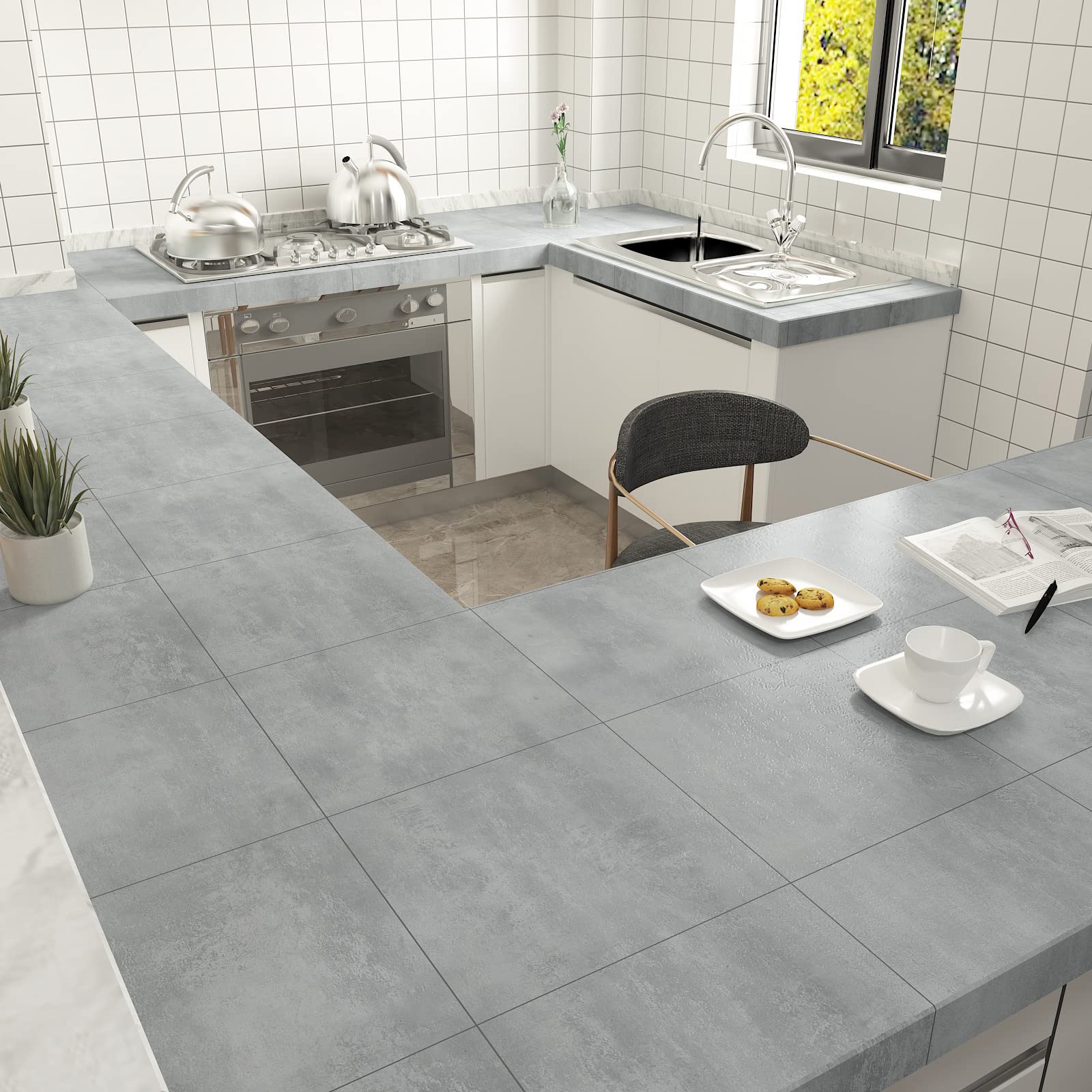 VEELIKE PVC Bodenbelag Betonoptik Grau Vinylboden PVC Bodenfliesen Selbstklebend Beton Klebefliesen Boden Küchen Fliesenaufkleber Boden Badezimmer Fliesen Garage 1.5mm 30cm x 30cm 12 Stücke