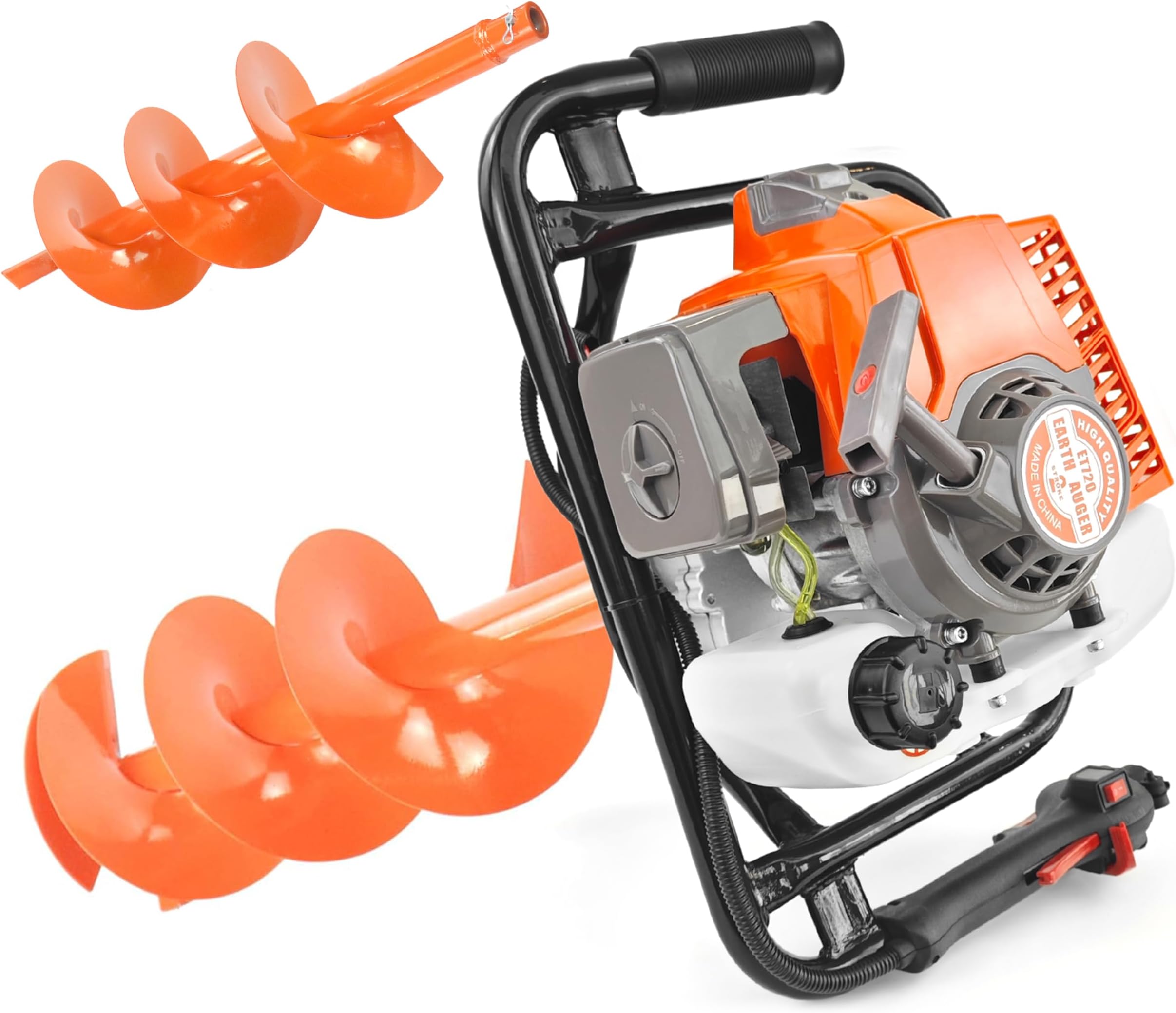 NEOTEC 72CC 2-Stroke Gas Powered Earth Auger Post Fence Hole Digger + 6" 10" Auger Triple Drill Action Design Bits, Petrol Drill Borer