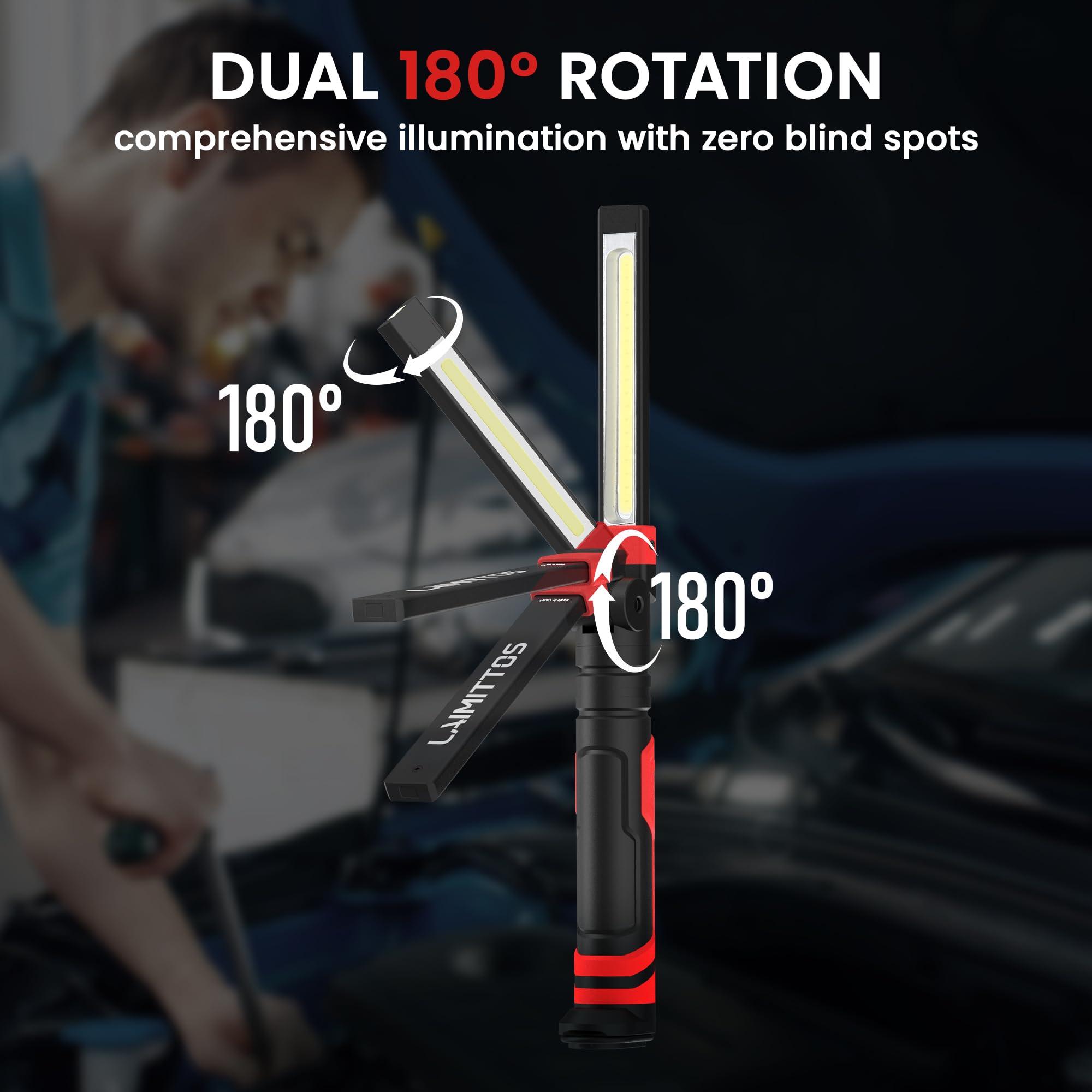 2 luci da lavoro ricaricabili – 2500 mAh pieghevole magnetica a LED da lavoro torcia esterna con 3 modalità di illuminazione luce meccanica per riparazione auto/emergenza