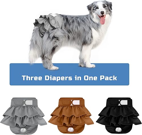 Miniatura 4 de Pañales reutilizables para perras, paquete de 3 pañales lavables y altamente absorbentes, pañales flexibles para perras, a prueba de fugas,