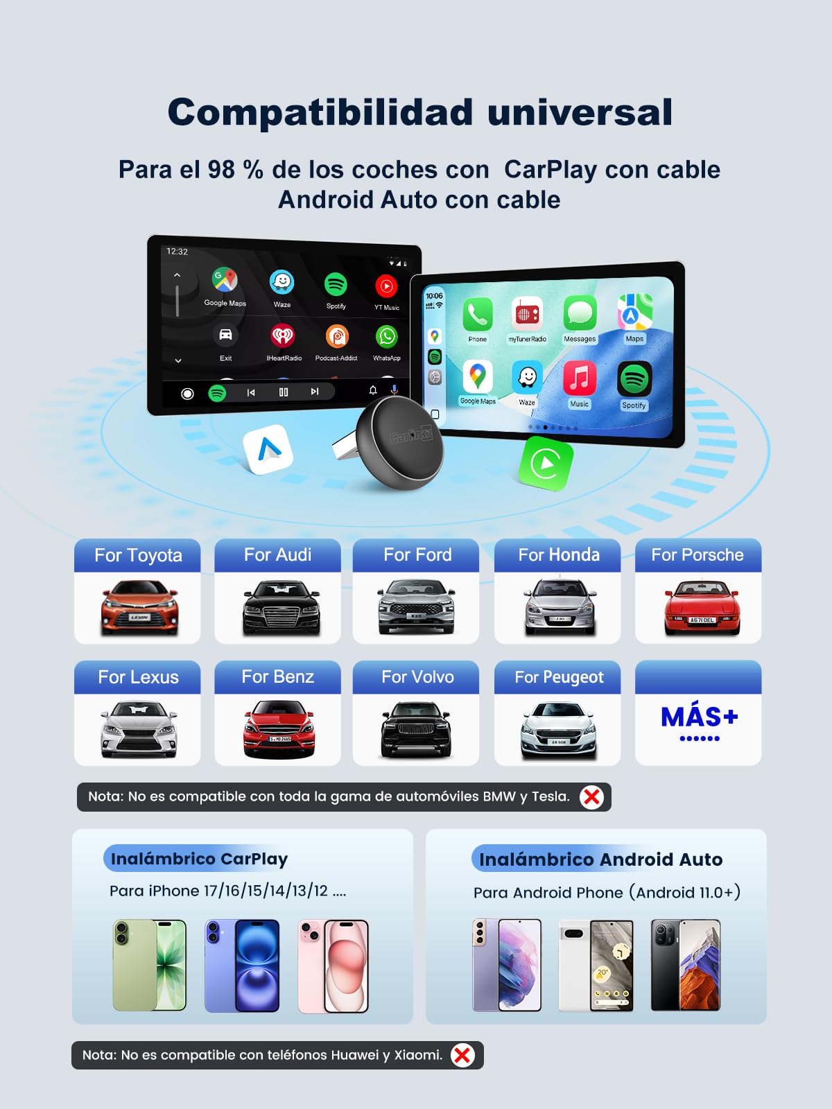 Carlinkit Mini Ultra3 Adaptador Inalámbrico CarPlay&Android Auto, Convierte el Sistema Original de Cableado a Inalámbrico, Conexión Rápida USB-A/USB-C, Plug & Play, Actualización OTA