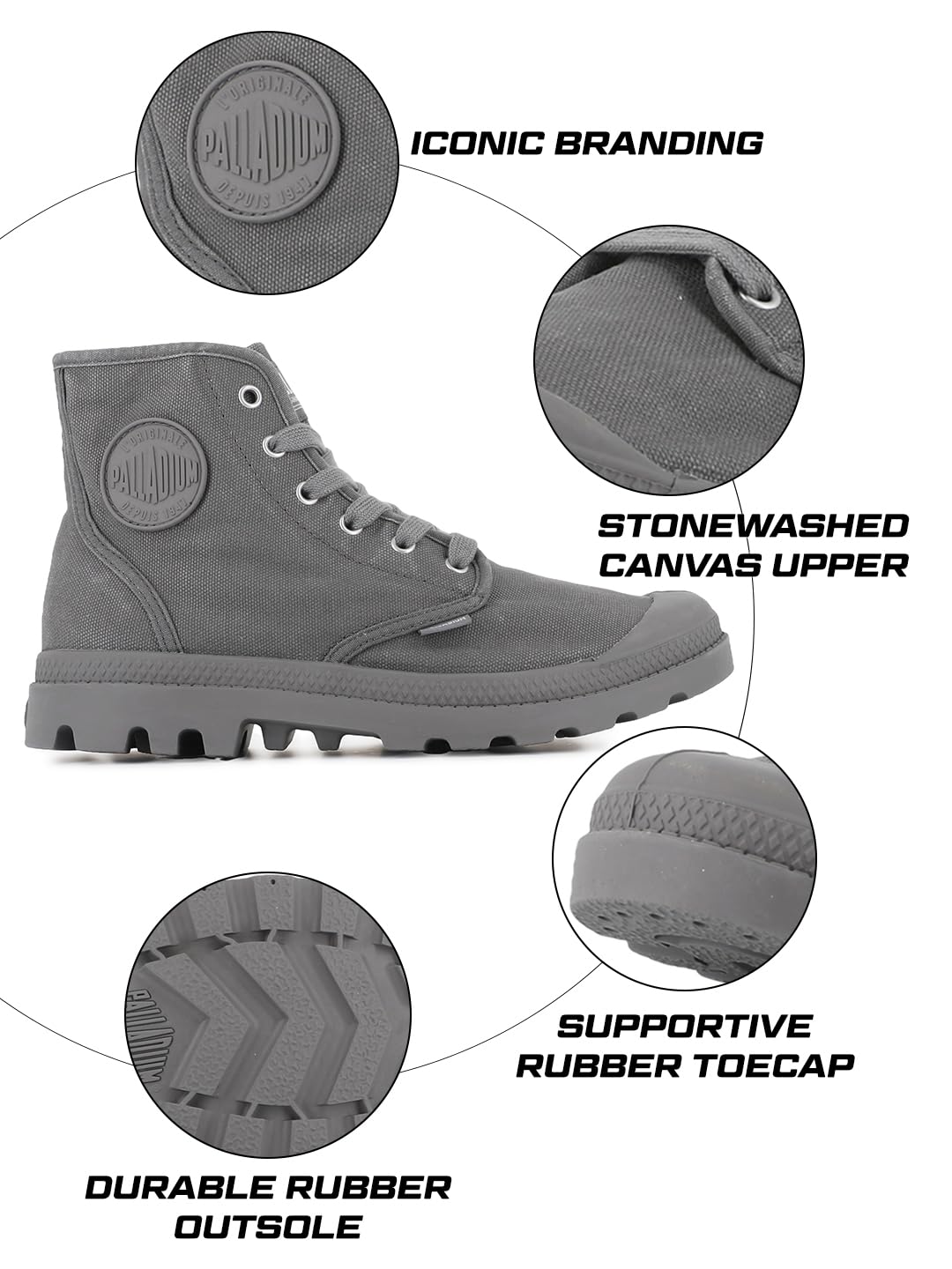 Palladium Męskie buty Pampa Hi Buty, Szare, 43 EU, Szary, 43 EU