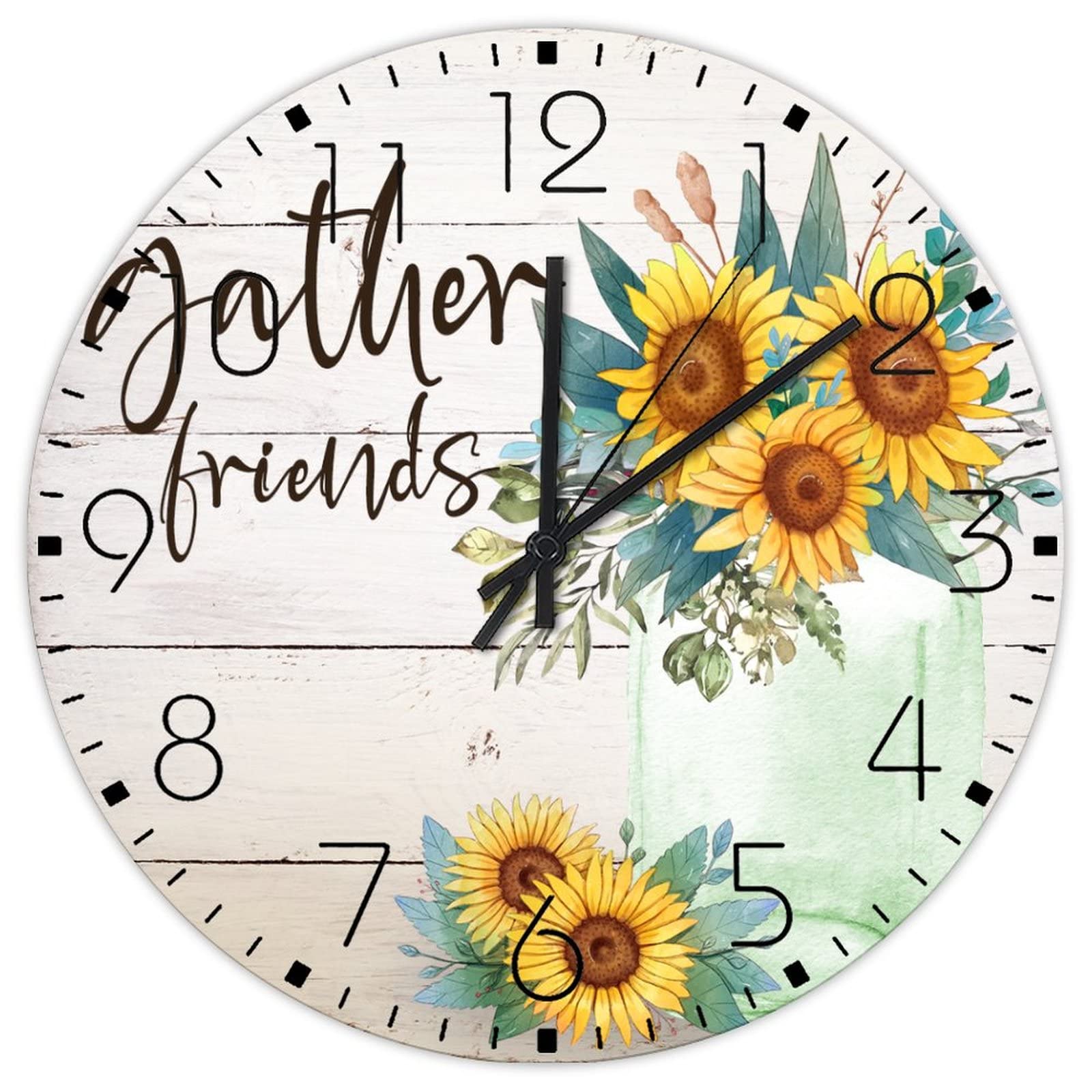 Horloge murale silencieuse à motif aquarelle florale pour décoration de ferme