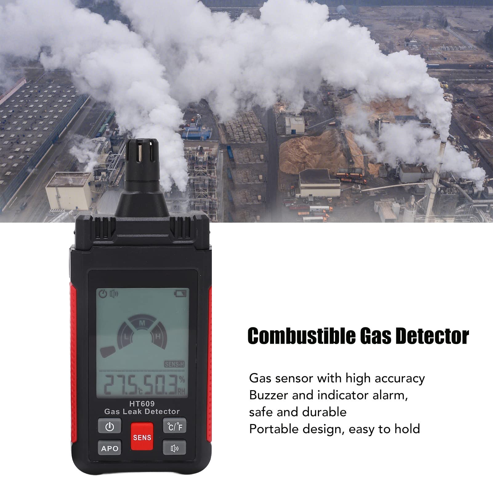 Detector de Fugas de Gas y probador de Alarma para acetona, acetileno, hidrógeno, benceno, butano, óxido de etileno, Gasolina, carborundo, NAFTA, Gas Natural y solventes, diseño
