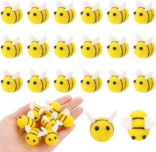 EVERMARKET 18 Pcs Felt Bees Decor Small Wool Bumble Bee Plush Party Decorations for DIY Craft Wreath Scrapbooking Party Home Decor