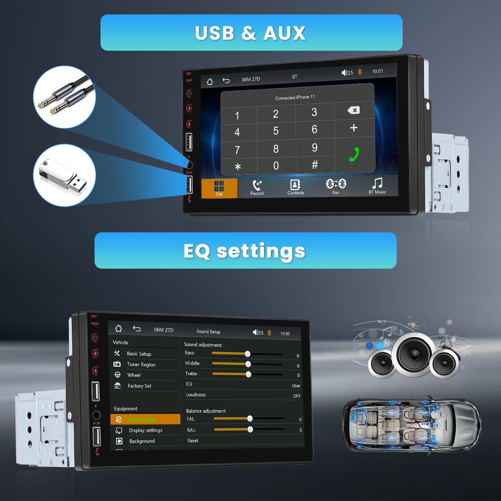 Inefala Autoradio 1 Din con CarPlay e Android Auto, Schermo HD Touchscreen da 7 Pollici Stereo Auto Bluetooth con Assistente Vocale Mirror Link Controllo del Volante FM USB AUX-in Retrocamera