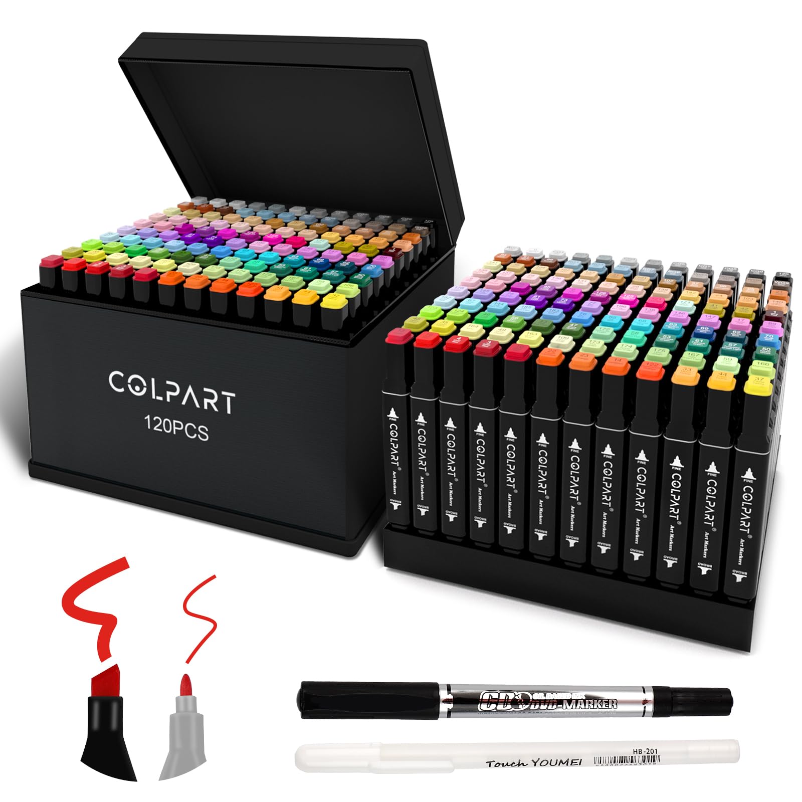 colpart 120 Colors Alcohol Markers Dual Tip Art Marker Pens for