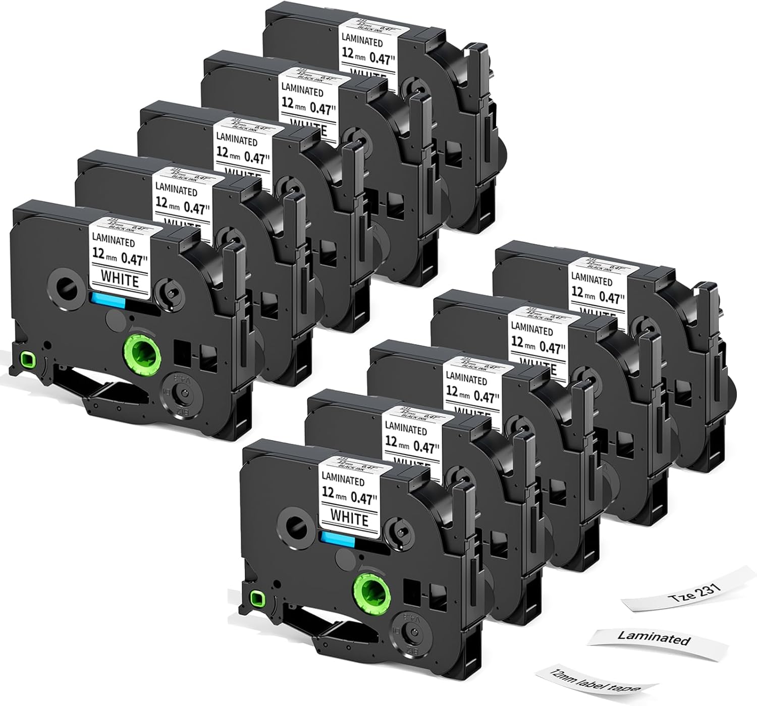 Label KINGDOM Aze-231 Refill Compatible with Brothr p Touch tze laminatied Label Maker Tape 12mm 1/2"(0.47") for ptouch Printer PTD210 PTD220 PTH110, 10 Pack