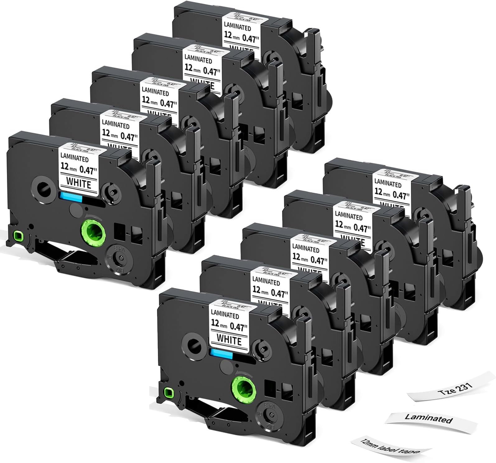 Label KINGDOM Aze-231 Refill Compatible with Brothr p Touch tze laminatied Label Maker Tape 12mm 1/2"(0.47") for ptouch Printer PTD210 PTD220 PTH110, 10 Pack