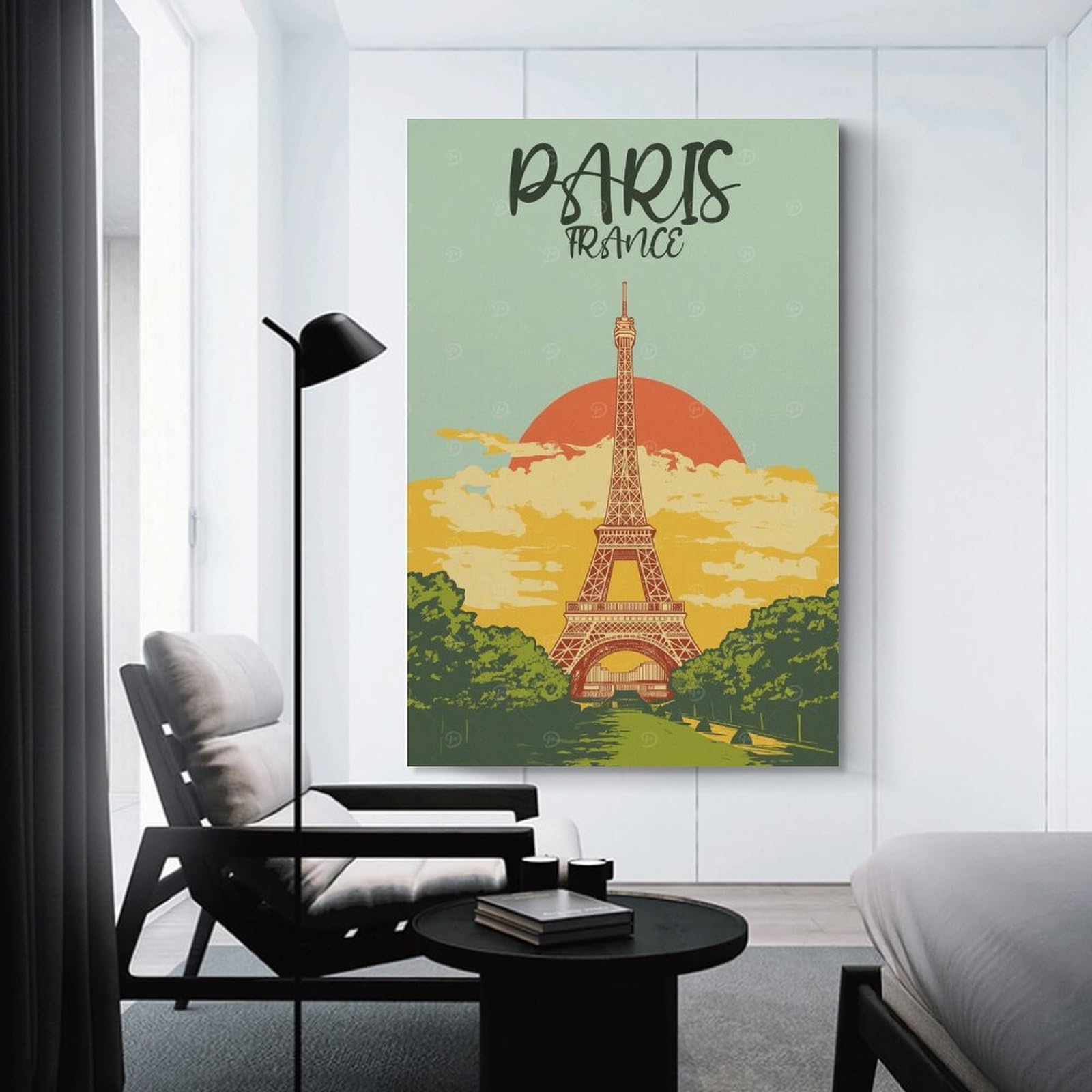 Decorative Canvas Print Original Eiffel Tower Sunset Art, 24x36inch(60x90cm), for Study, Office Or Apartment Decor, Gift Idea for Housewarming And Birthdays