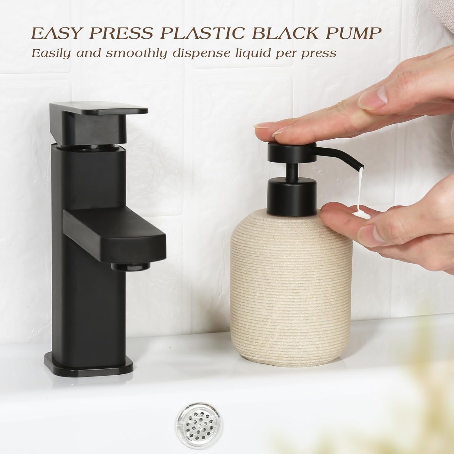 Hand Soap Dispenser, Beige Soap Dispenser for Bathroom 2 Pack, 12 Fl Oz Resin Soap and Lotion Dispensers Set with Plastic Pump, Boho Refillable Liquid Dish Soap Dispensers Bottle - Image 4