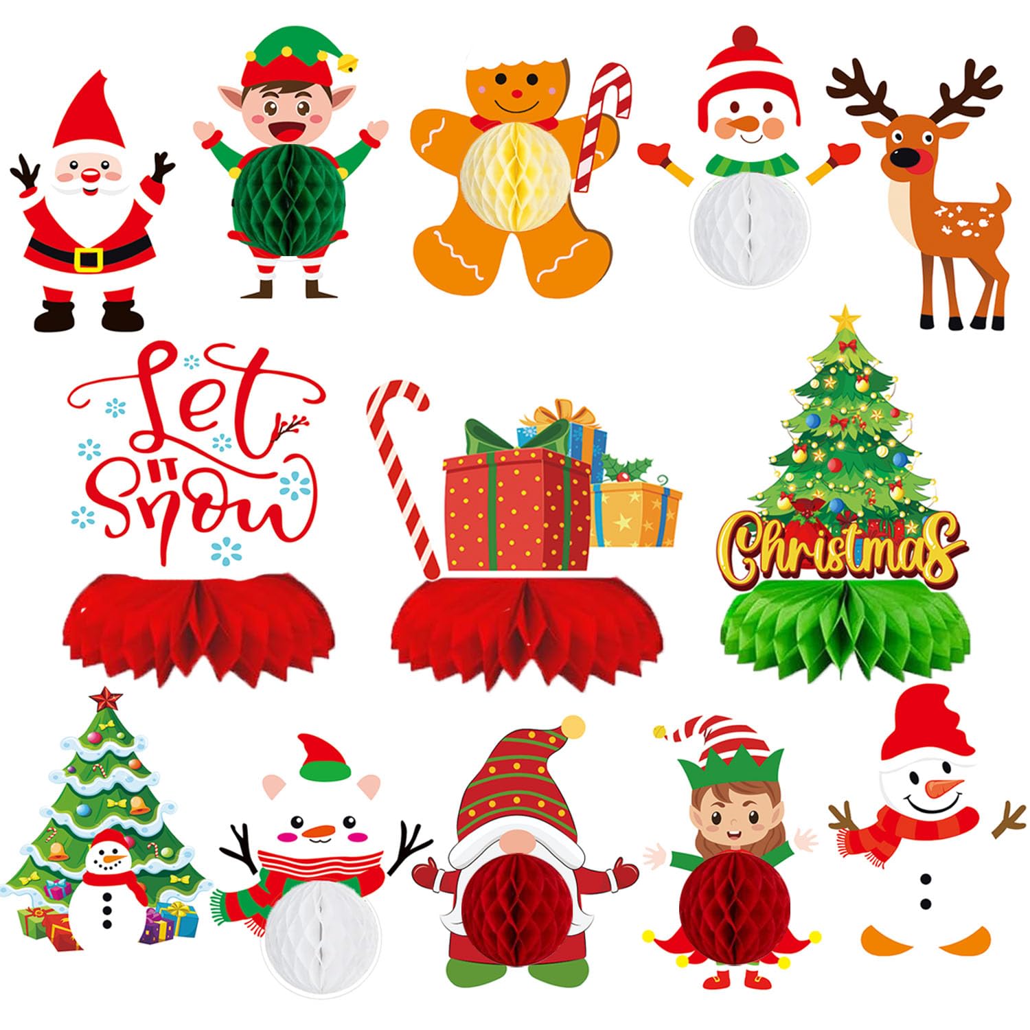 13 centrotavola natalizi per tavoli, decorazioni per la tavola per feste di Natale, per interni, centrotavola in carta a nido d'ape, decorazioni per centrotavola per le vacanze