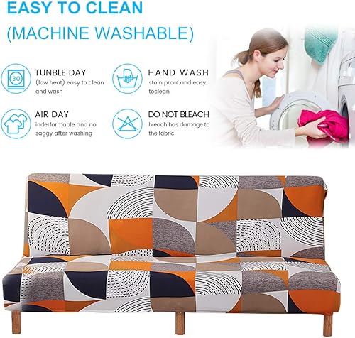 Vista 16 de MIFXIN Funda de sofá sin brazos, funda elástica plegable para sofá cama, sin reposabrazos, protector de muebles de elastano impreso lavable, sin