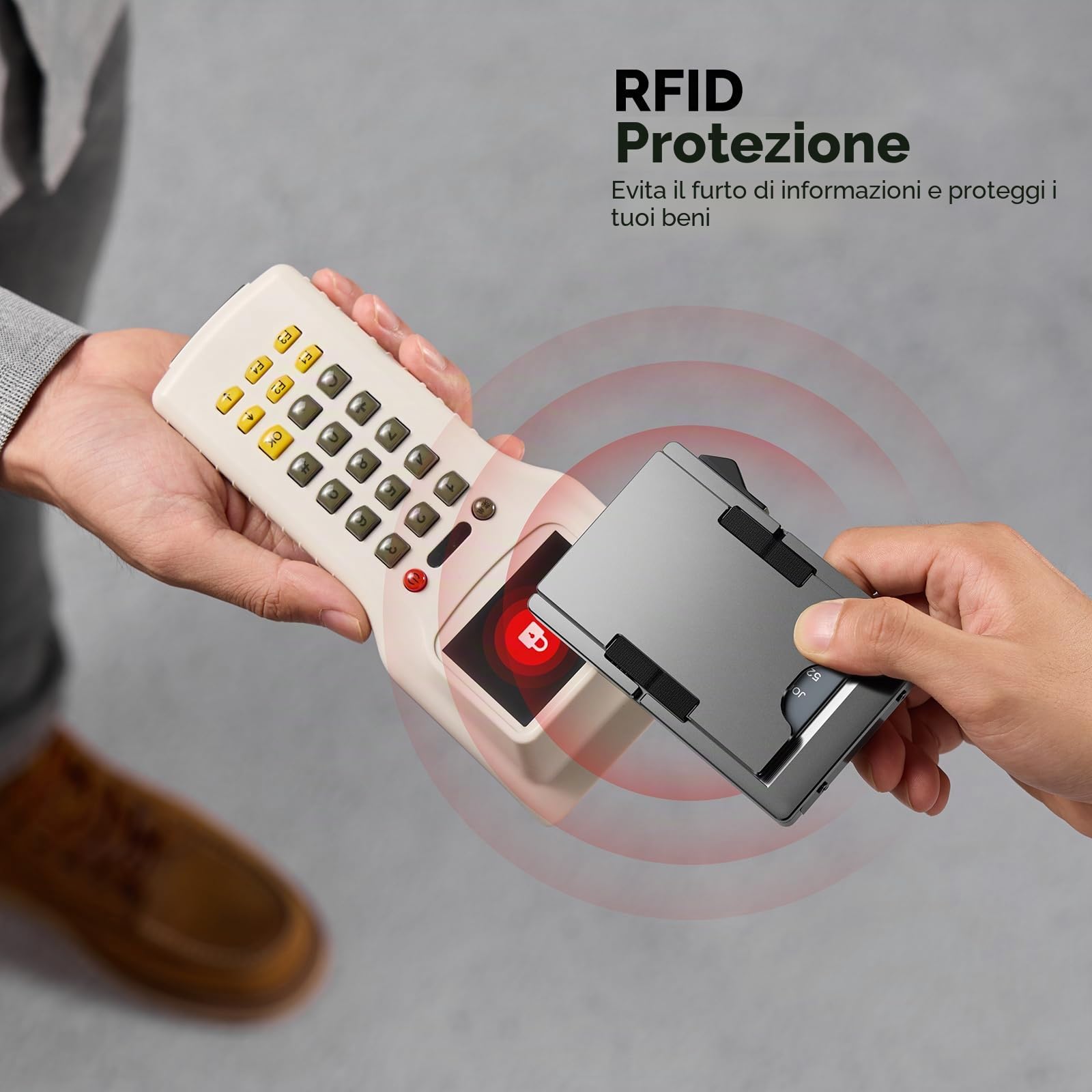 Fermasoldi in Metallo Uomo per 10-20 Carte e 20 Banconote, Porta Carte di Credito Pop-up con Blocco RFID, Grigio