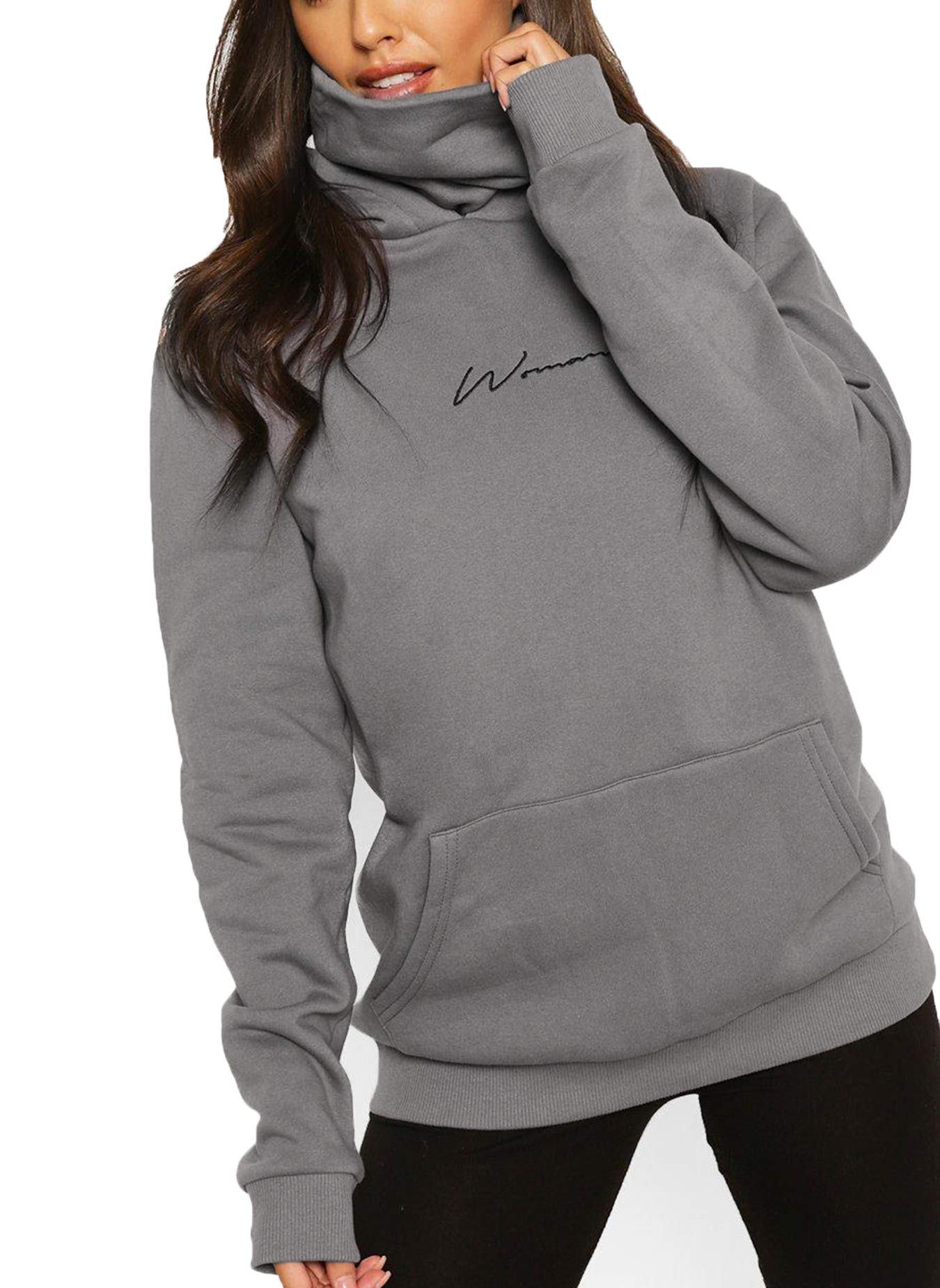 TrendiMax Pull à Capuche Femme Col Roulé Basique Pullover à Manches Longues Chic Pull Chaud Femme Hoodie Femme pour l'Automne et l'hiver